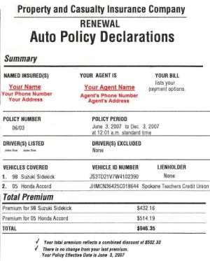 Insurance Declarations Page